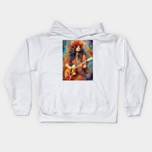 Hippie girl playing guitar Kids Hoodie